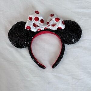 Black Sequin Mouse Ears with Polka Dot Bow